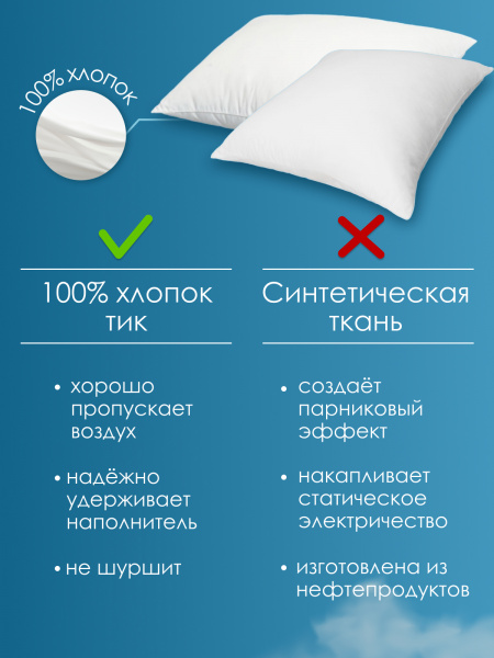 Подушка Облако заменитель лебяжьего пуха в тике